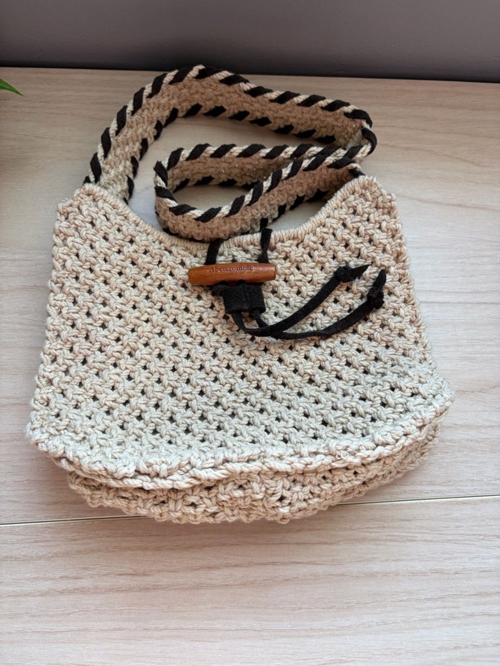 Abercrombie & Fitch Cream Crochet Shoulder Bag with Black Trim